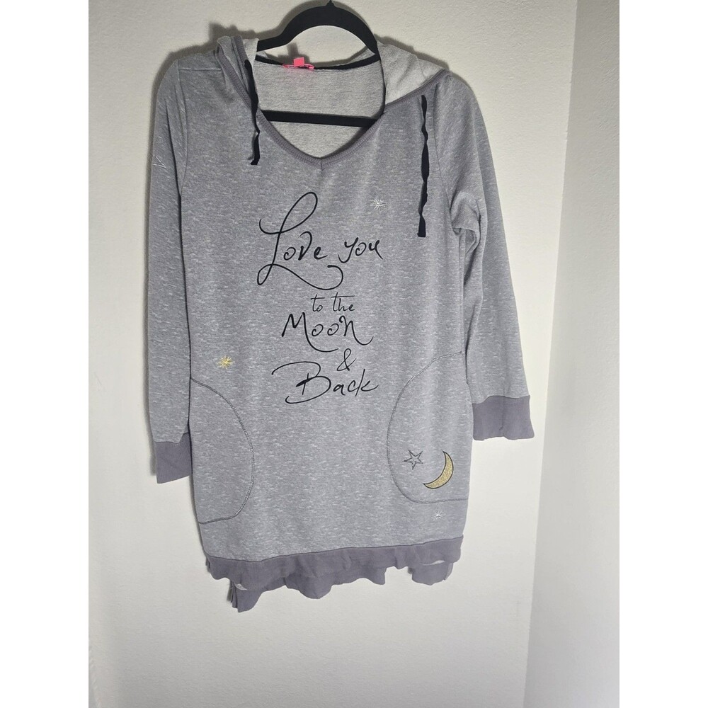 Betsey Johnson Love You to the Moon & Back Hooded Sleep Tunic Gray Small